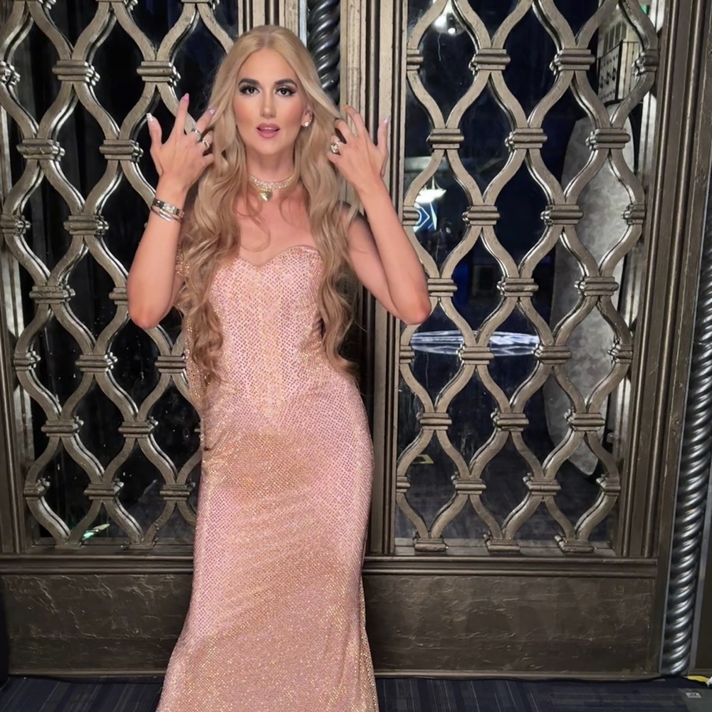 Portia and Scarlett Strapless Pink Gown